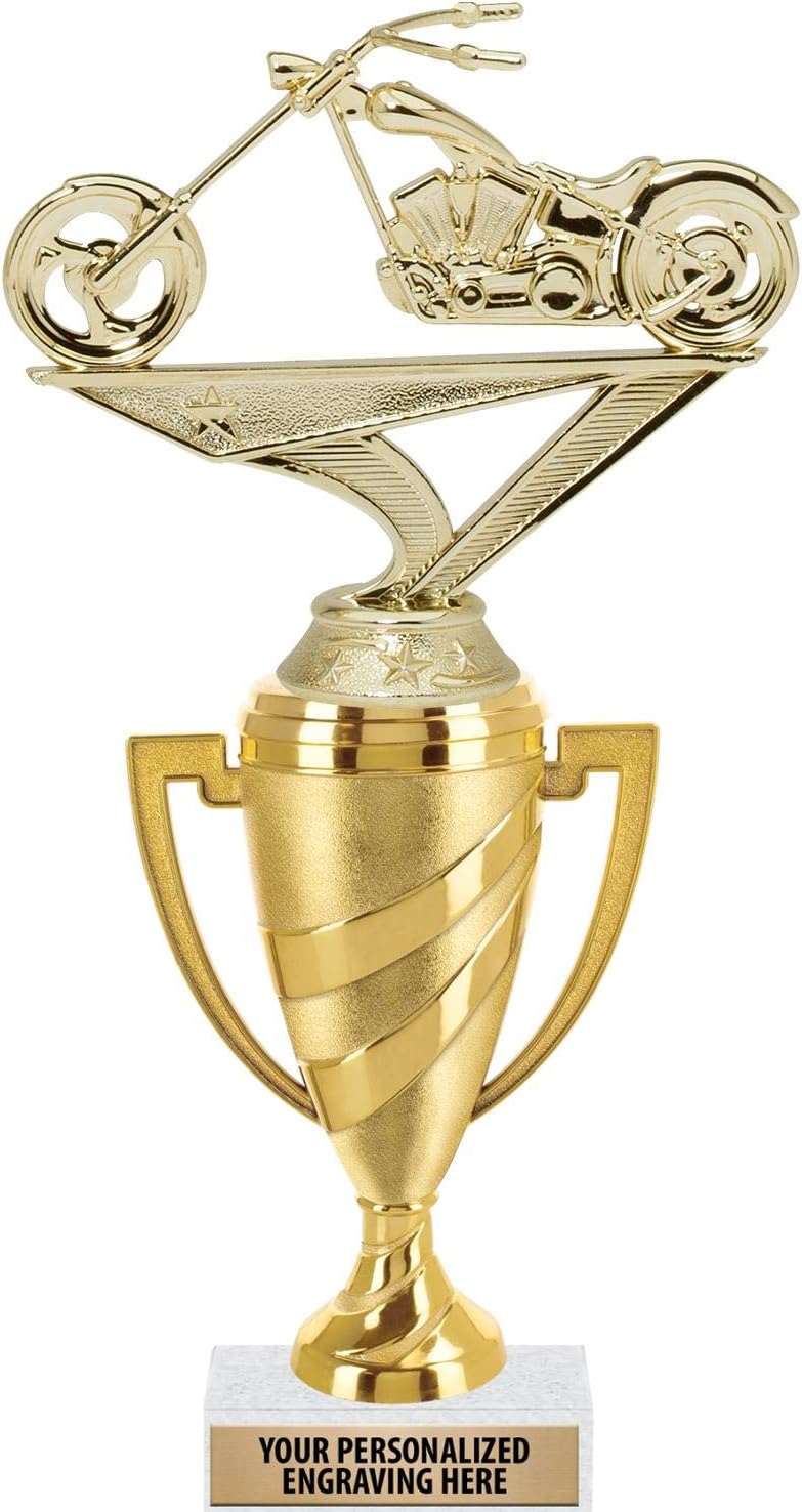 Crown Awards Motorcycle Chopper Trophy, 11" Gold Cup Motorcycle Chopper Trophies with Engraving Included Prime