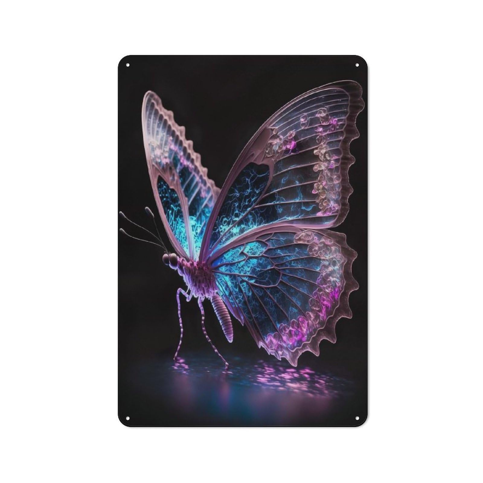 Metal Wall Sign 30x20cm Featuring Neon Butterfly for Workshop Wall, for Room Styling Across Workshops And Hobby Rooms