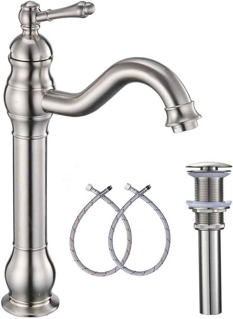 Lovedima Vessel Sink Faucet,Antique Brass Bathroom Mixer Faucet with Double Cross Handles