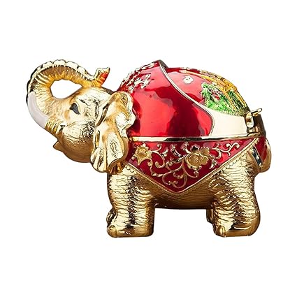 Vintage Windproof Ashtray with Lid for Cigarettes, Metal Cigar Smoking Ashtray Holder Decorative Elephant Tobacco Ash Tray for Patio/Outside/Office/Home Decor (Red)