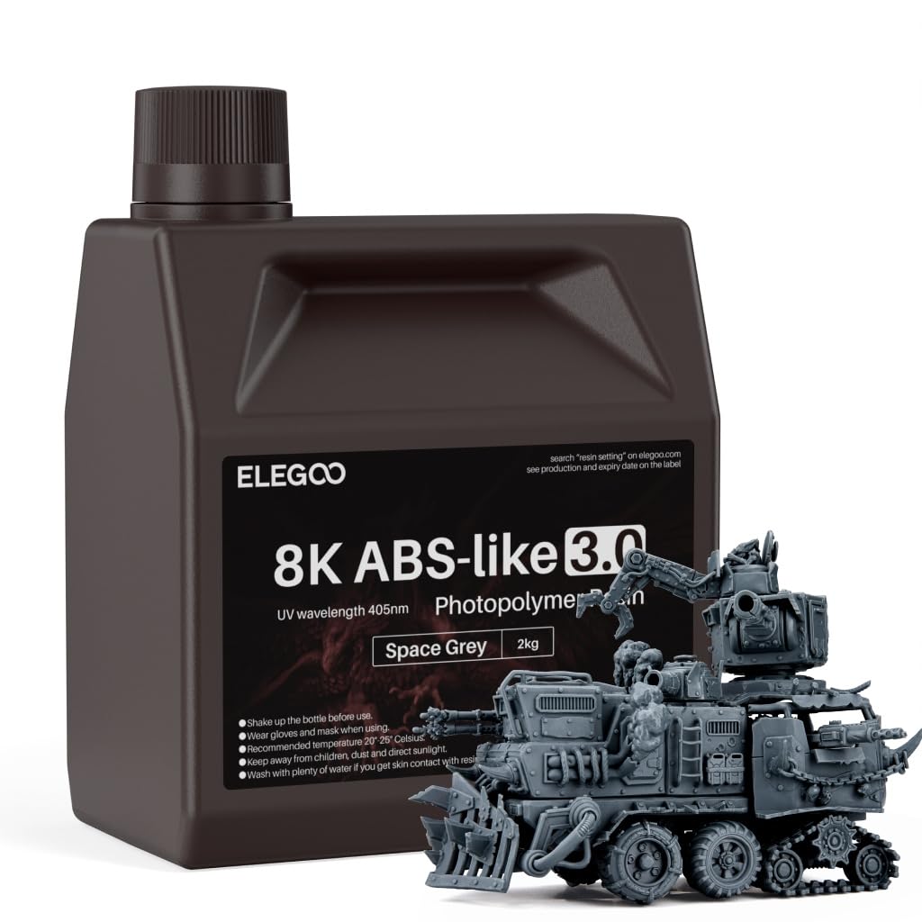ELEGOO ABS-Like 8K Resina 3.0 para Impresión 3D LCD/DLP, UV 405nm Curado Resina ABS Rápida Fotopolímero, ABS Resin 3D Printer con Alta precisión, Baja Viscosidad, Espacio Gris 2000g