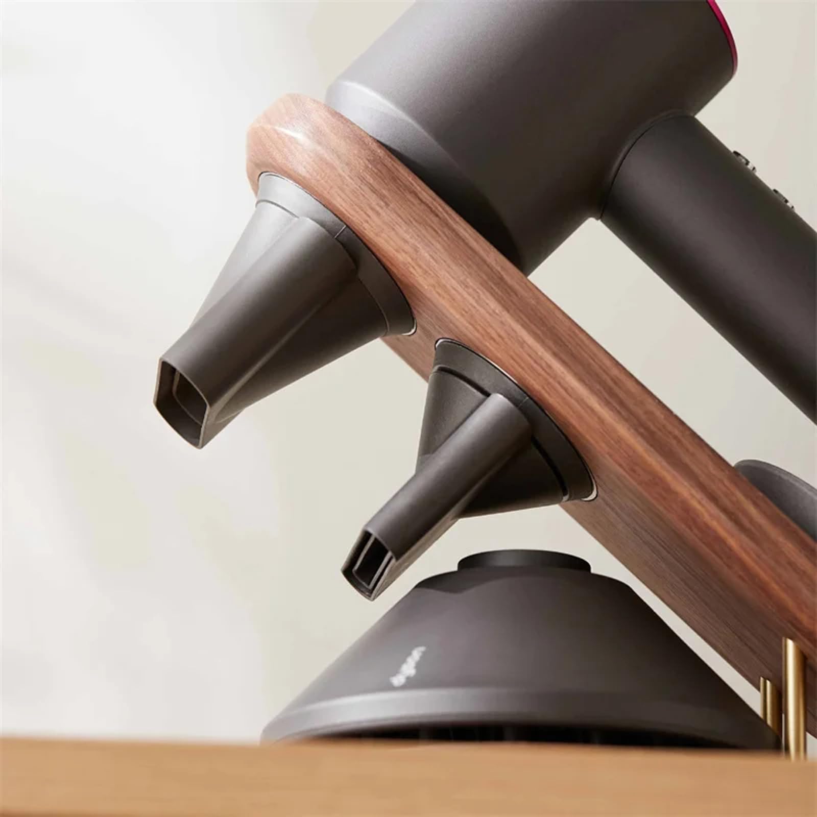 Soporte para secador de Pelo, difusor supersónico para secador de Pelo y boquillas, Organizador de Accesorios para secador de Pelo, Madera de Haya de Nogal