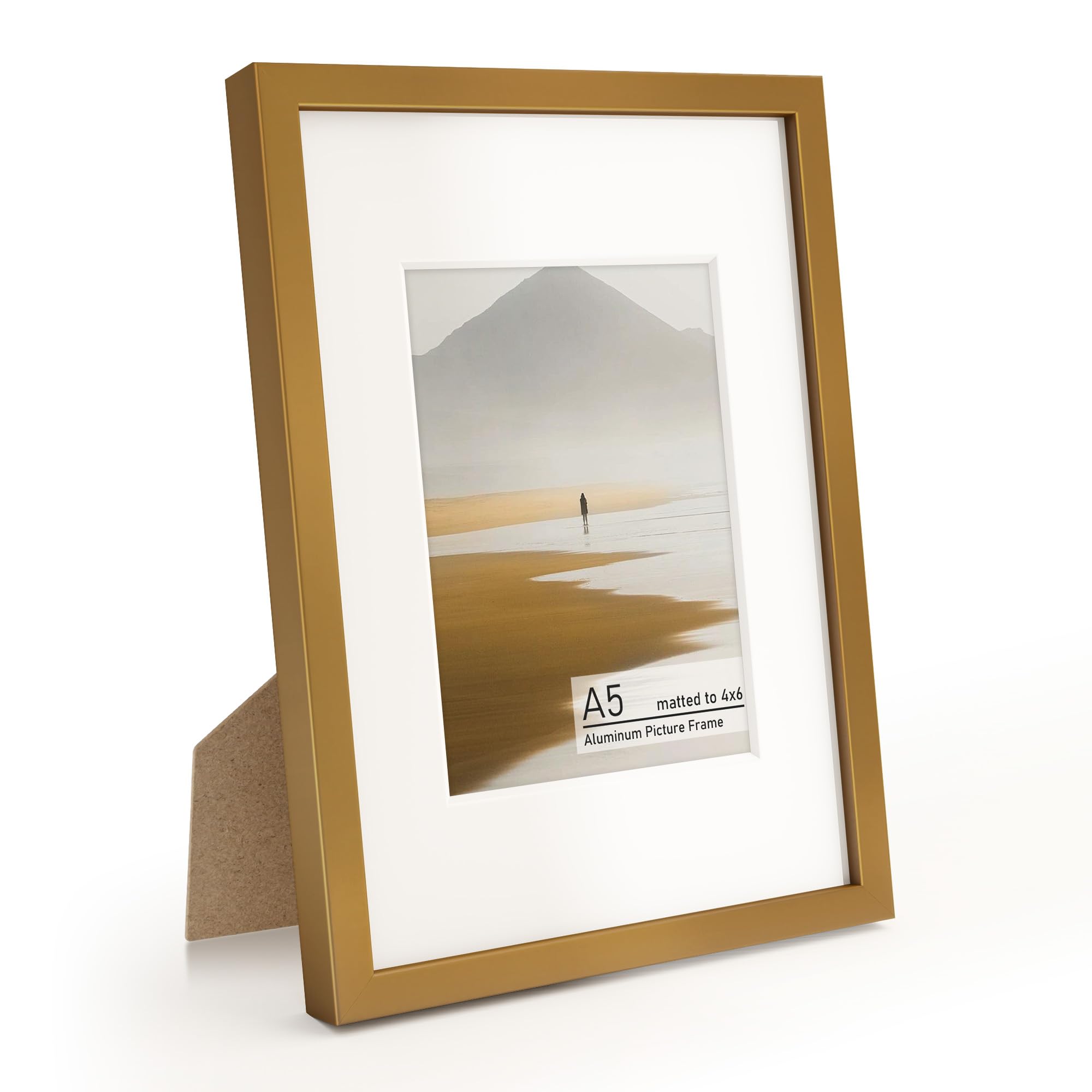 Acovy A5 Picture Frame, Aluminum Photo Frame Matted to 98x138mm, with High Definition Plexiglass, Metal A5(148x210mm) Picture Frame for Wall or Tabletop Display, Wall Hook Included — image 1