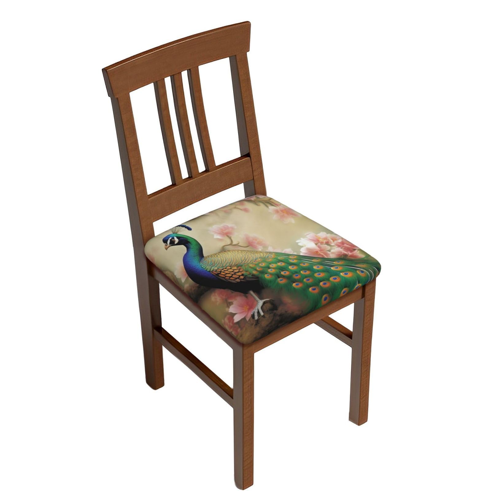 Housse de tabouret de bar carrée en velours motif paon oriental lavable - Lot de 6