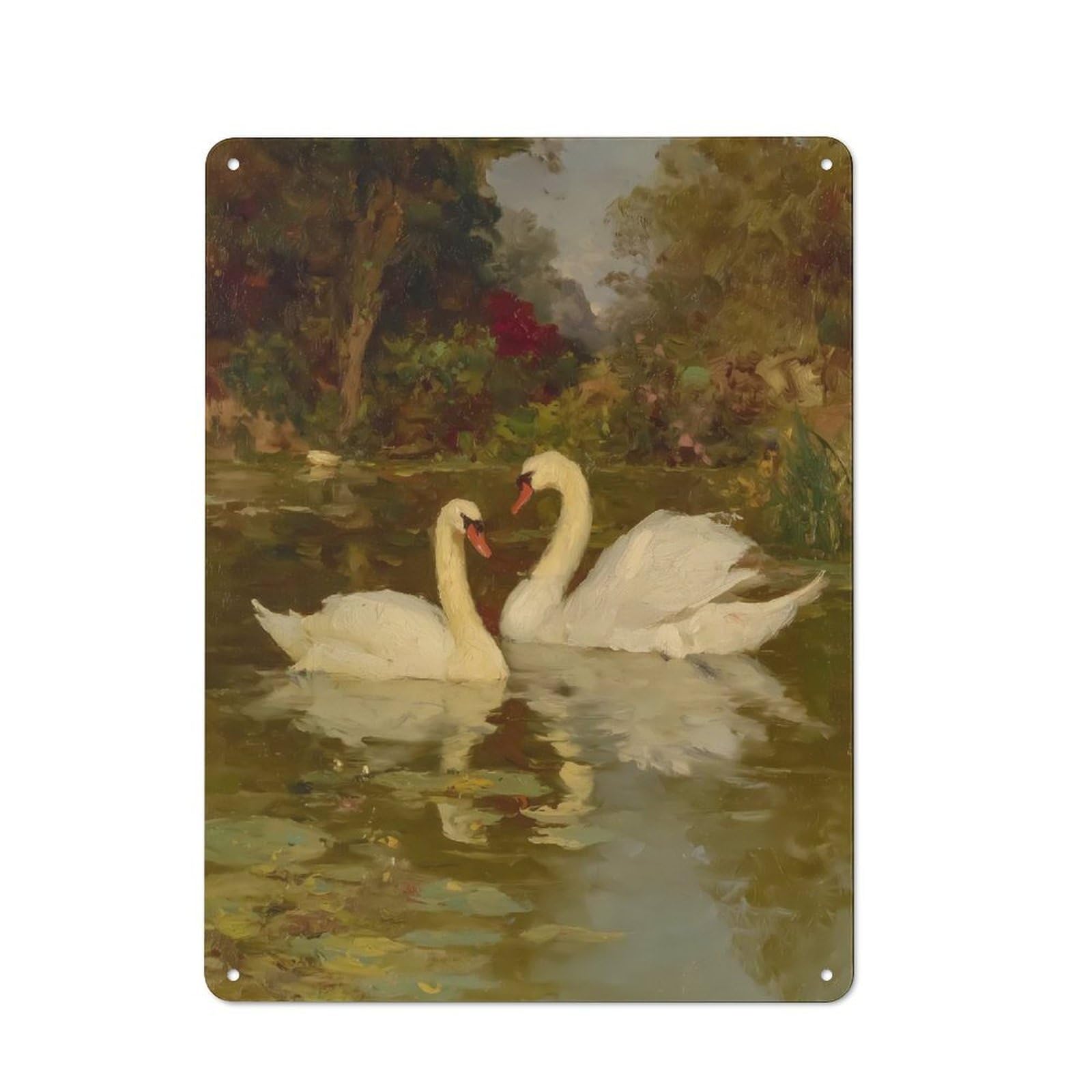 Junmoney Style-22 Outdoor Room Shed Metal Sign 40X30cm Featuring Swans In A Pond Painting, Shed Wall Decor For Shed, Garden Room, Porch Or Garage
