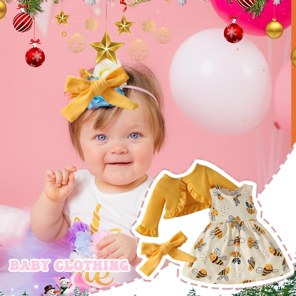 Zcargel ベビーガールドレス 3点セット ヘッドバンド 長袖 カーディガン ノースリーブ ドレスセット 幼児 赤ちゃん 女の子