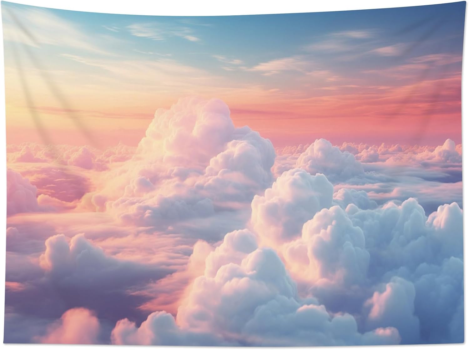HVEST Sky Cloud Tapestry Wall Hanging Pastel Sky and White Cloud Sunrise Wall Decor Nature Landscape Tapestry for Living Room Bedroom Aesthetic Decor, 70.9L x 92.5W Inches