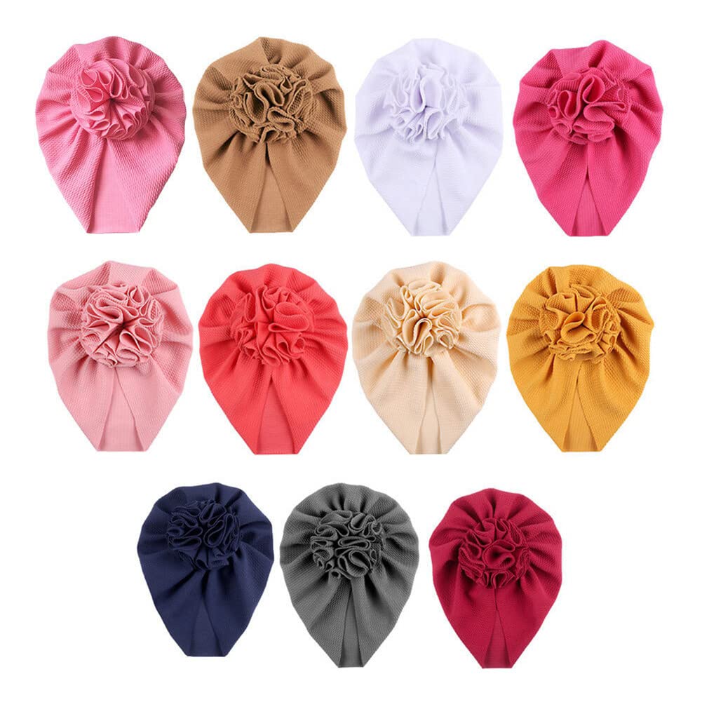 Baby Hats Newborn 11Pcs Cute Turban Girl Bow Beanie Hats Soft Head Wraps for Infant Toddlers Hair Band Accessories, Type 8