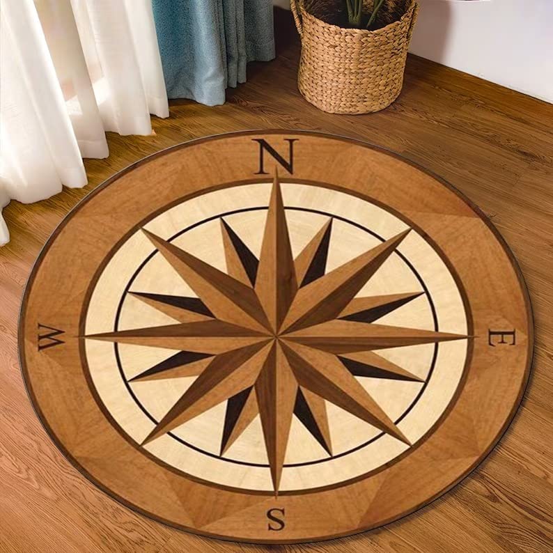 Amazon.com: Round Compass Rug, Ethnic Circle Rug, Mandala Pattern Round ...