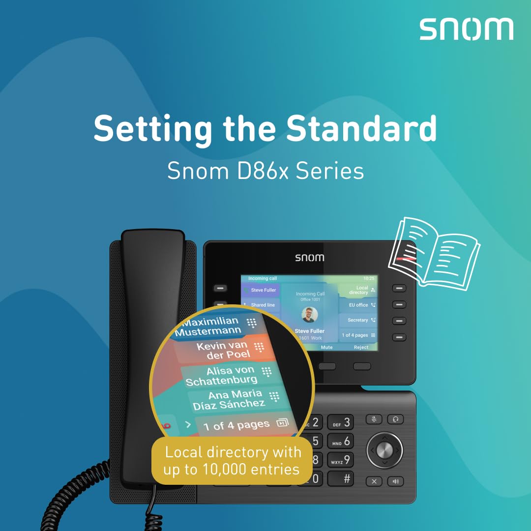 Snom D865 IP Telefon, SIP Tischtelefon, 5" IPS-Farbdisplay 1280×720 Pixel, WiFi & Bluetooth & NFC, 10 SmartLabel-Tasten, 12 SIP-Konten, Hörgerätekompatibel, Gunmetal, 00004536
