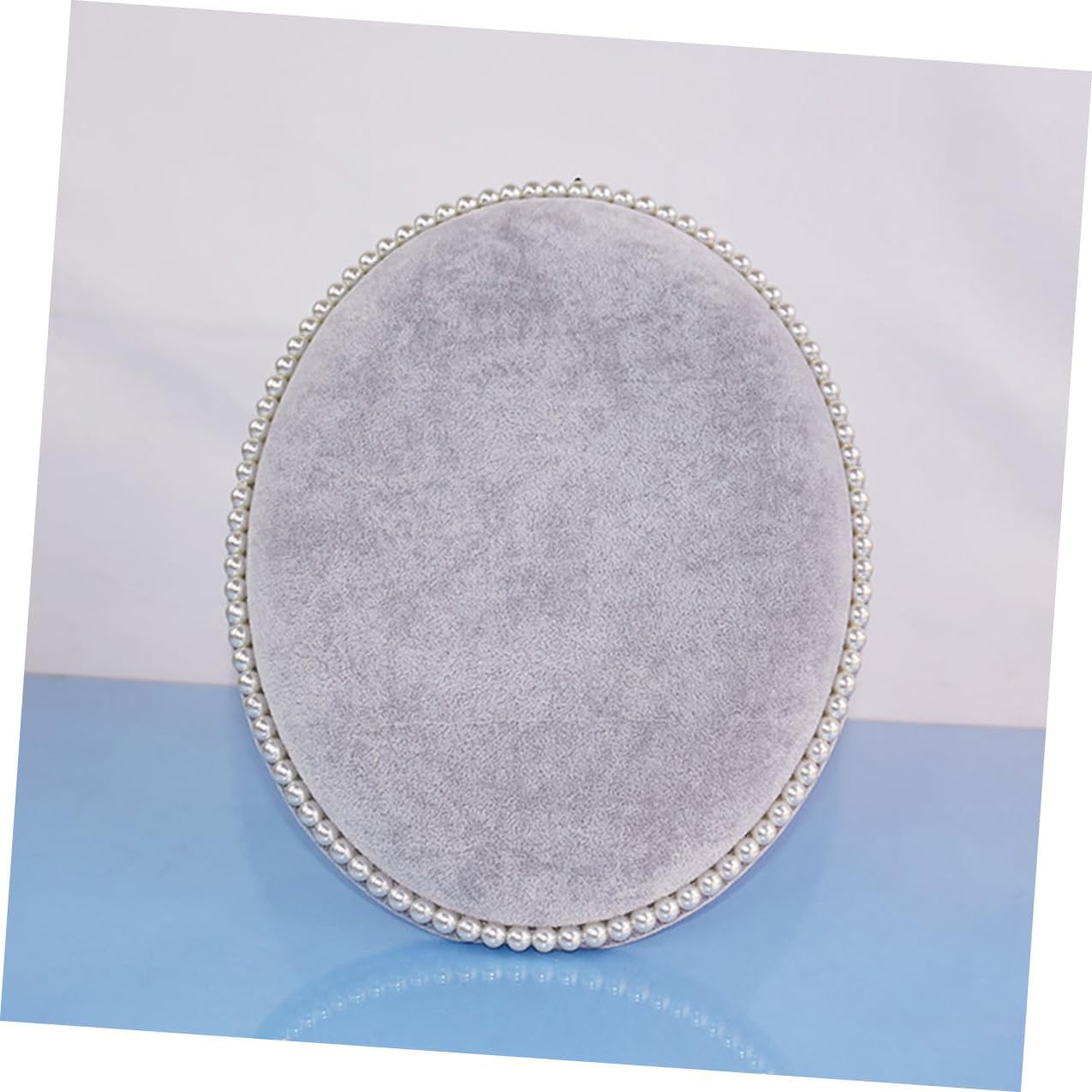 Oval Earring Holder Stand Large Wall-mounted Jewelry Organizer with Pearl Gray Velvet Panel, Earring and Necklace Display Rack for Home Accessory Storage