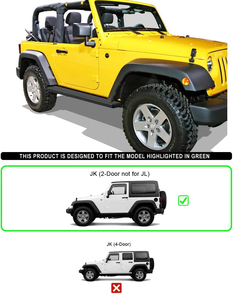 for 2007-2018 Wrangler JK Sport Utility 2-Door (Nerf Bar | Side Steps) 5" Black Eboard Running Boards