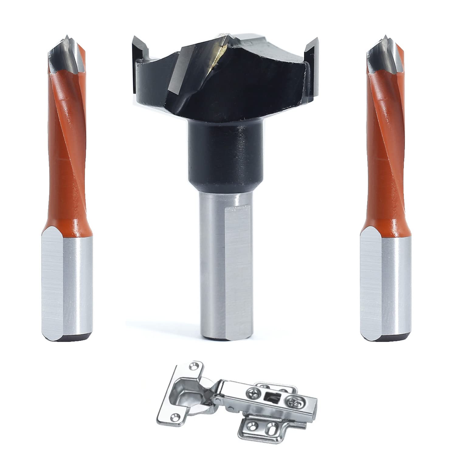 3 Pcs 10mm Shank Hinge Boring Set, Solid Carbide Tipped, 35mm Diameter Hole for Hinge and Screw,57mm Total Length, Matched Replacement Bits for Hinge Boring Machine