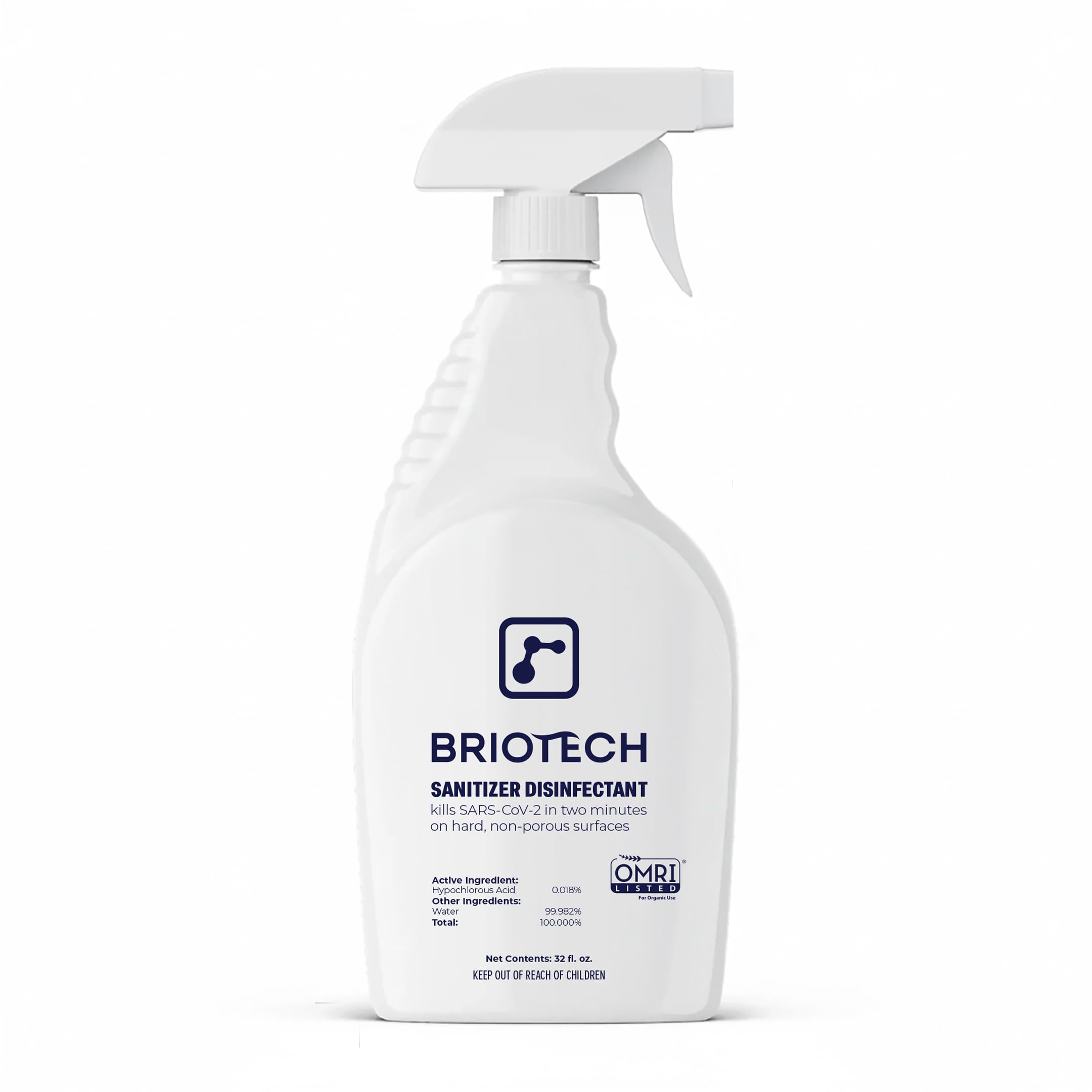 BRIOTECH Sanitizer Disinfectant Hypochlorous Spray, Kill 99.99% of Viruses & Bacteria, Control Mold, Eliminate Odor, Gentle for Nursery & Play Rooms, Food Contact Surface Sanitizer, 32 fl oz
