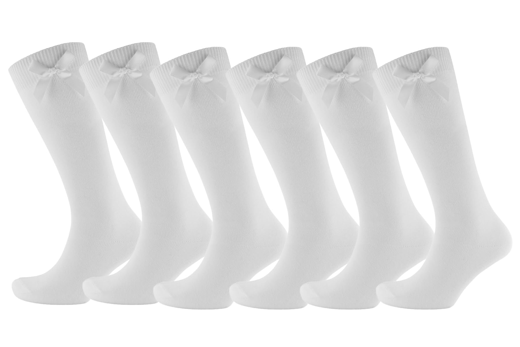 Slumber Hut Girls 6 Pairs White 6 Pairs Knee High Socks With Ribbon Bow White 12-3 (Eur 31-34)
