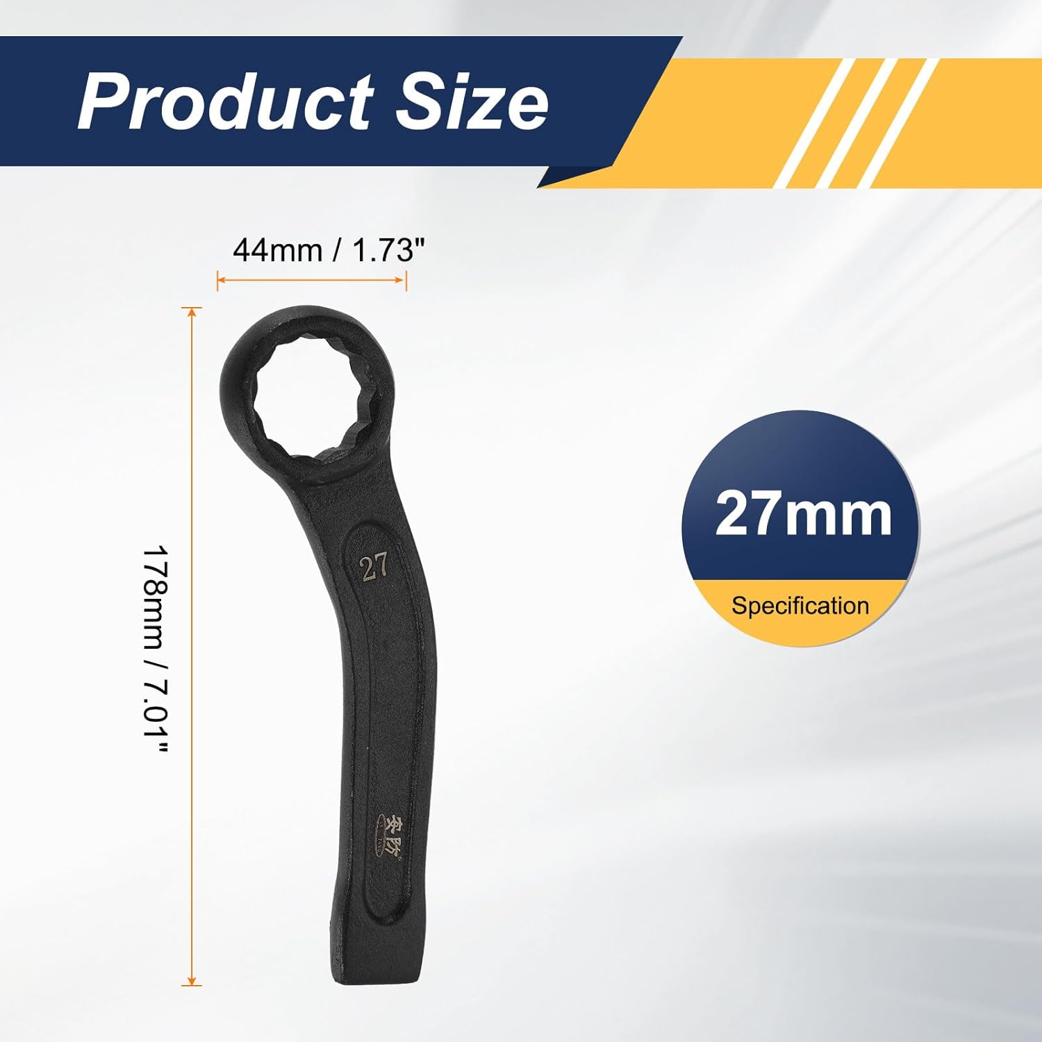 HARFINGTON Striking Wrench 27mm 45# Steel Spraying 6-Point Flat Strike Wrench Slogging Ring Spanner Bend Handle Box End Striking Tool for Automotive Repair Furniture Assembly, Black