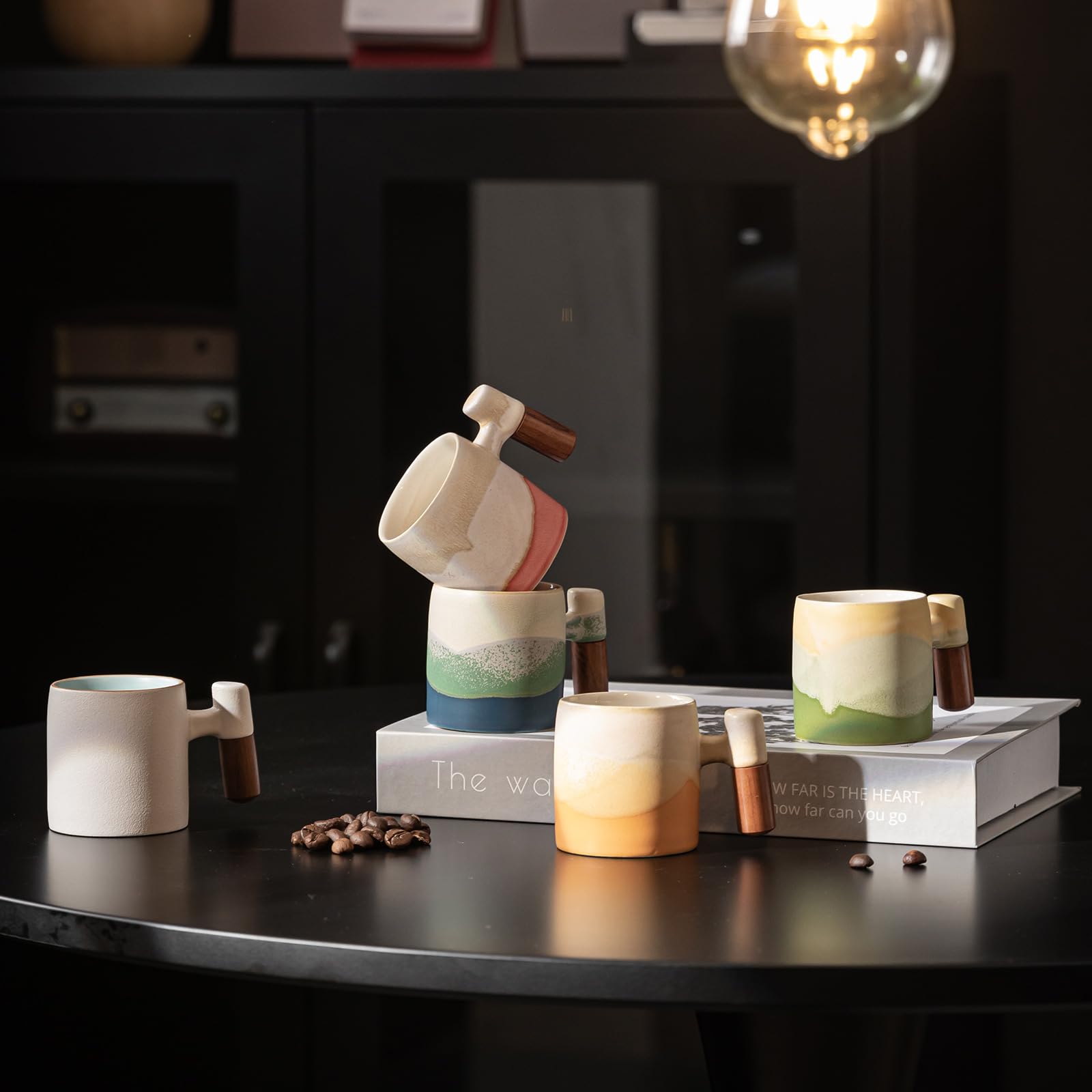 Dicmracy 2.5oz Ceramic Espresso Cups Set - Small Demitasse Cups With Wooden Handle For Coffee Or Tea (Set Of 2 Or 4)