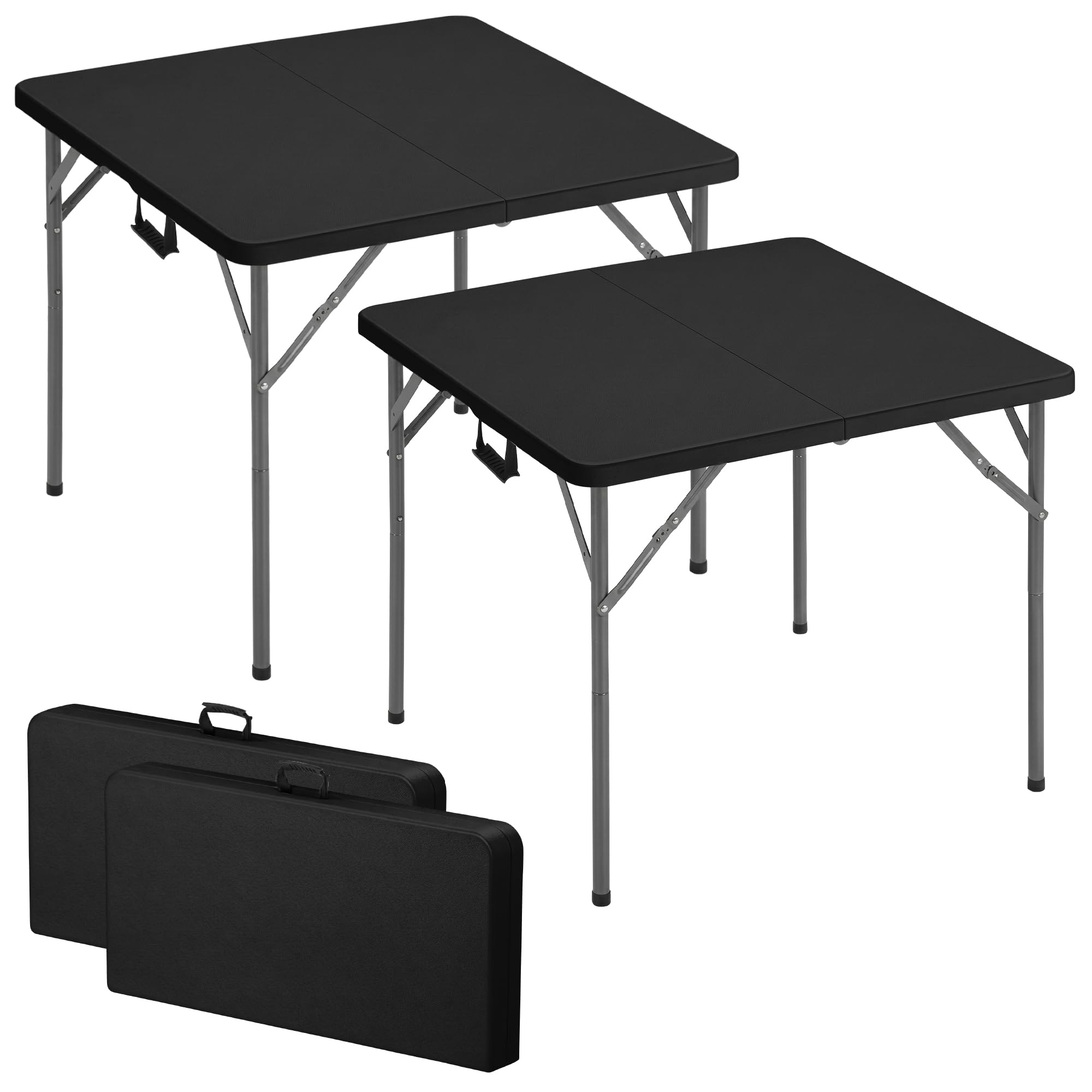 MAGMALIFE Set de 2 Mesas Plegables Cuadradas De Plástico, 86x74 cm, Soporta 100 kg Color Negro, Asa portátil, fáciles de Guardar, Patas antiderrapantes, Bordes Redondeados, Multiusos