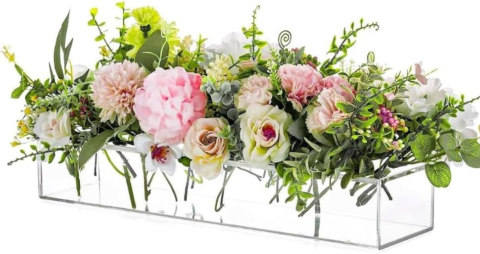E&F Modern DesignsRectangular Floral Centerpiece Vases - 2 Pack 16 Holes Acrylic Clear Vase - Decorative Rectangle Flower Holder for Wedding Centerpiece Table Decorations