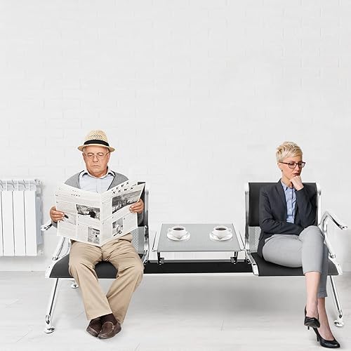 Miniatura 10 de Banco de 3 asientos para sala de espera, sillas de vestíbulo para oficina, sillas de recepción con brazos y cojín de poliuretano para aeropuertos,