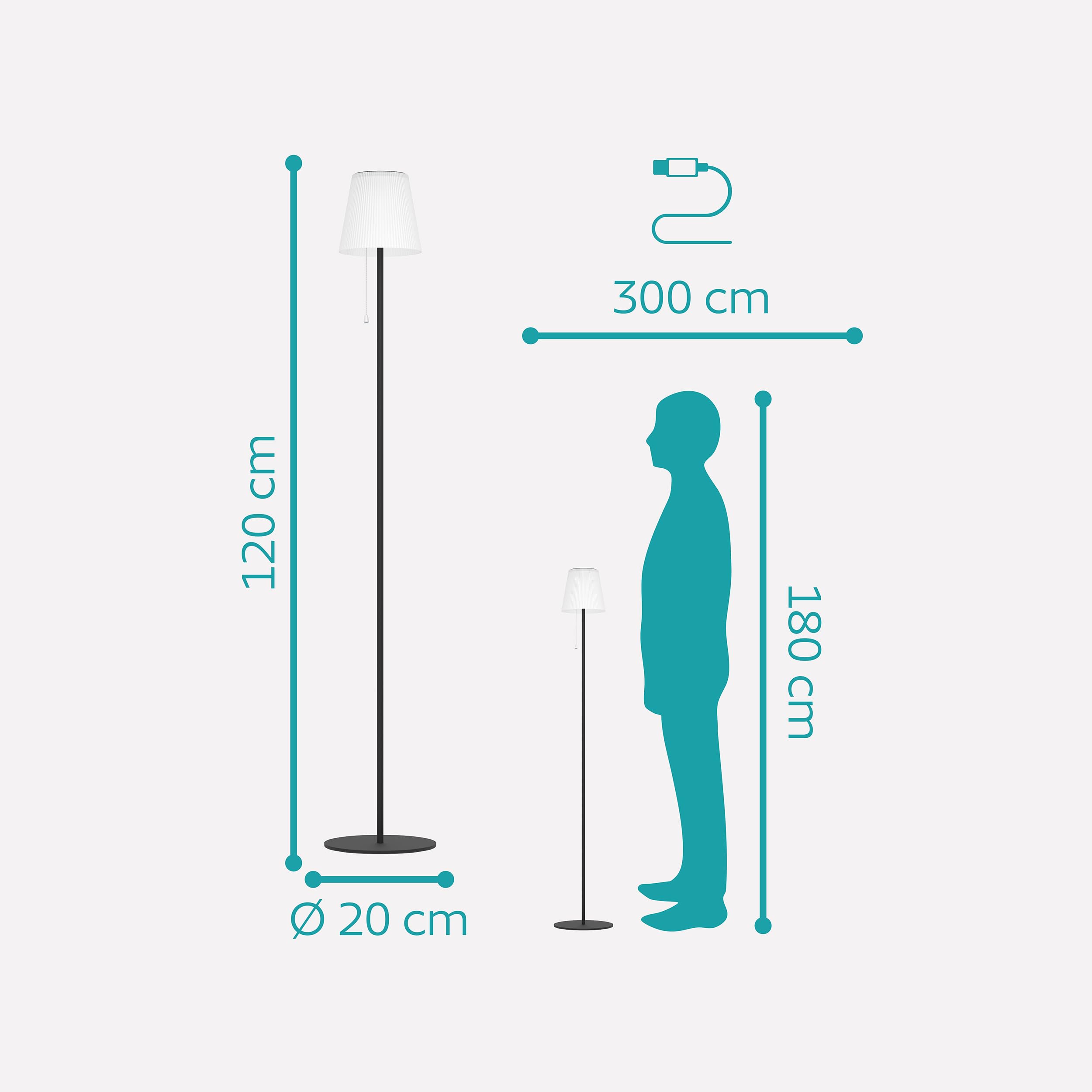 EGLO Scordiano Lámpara solar de pie, con batería, con interruptor de cadena | inalámbrica para interior y exterior, acero negro, plástico blanco, blanco cálido, blanco frío, IP44