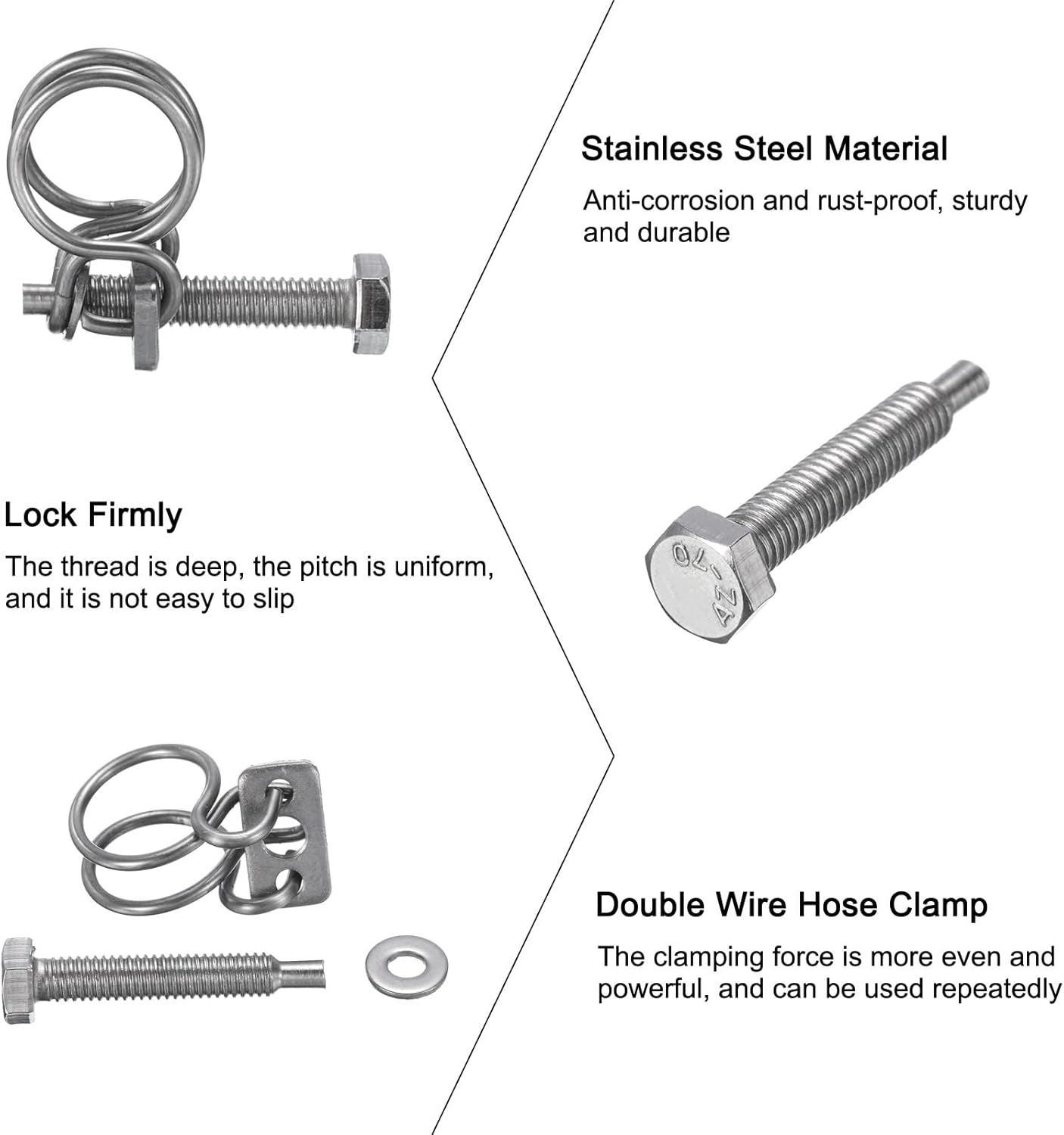 uxcell 10Pcs Double Wire Hose Clamp, 13-16mm Adjustable Stainless Steel Wire Hose Clips with M6 Bolt for Dust Collection Hose, Pump Hose Pipe