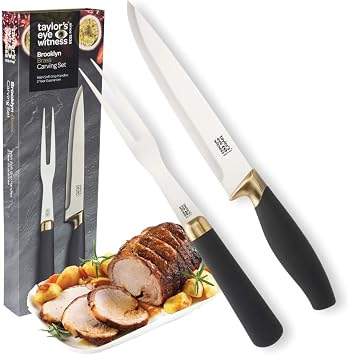 Taylors Eye Witness Brooklyn Brass Carving Set 2 Piece Knife Fork