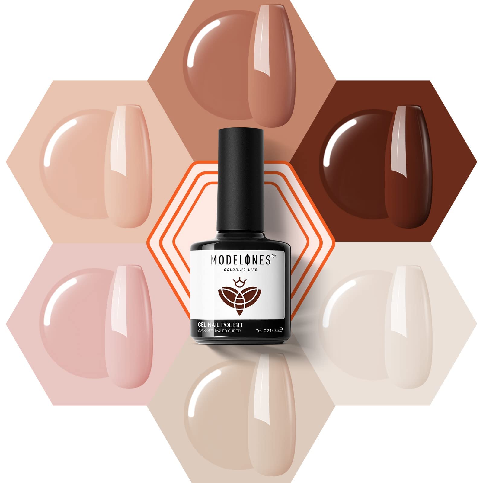 Modelones Gel Nail Polish Set - 6 Colors Nude Gel Polish Pink Neutral Brown Gel Polish Kit, Soak Off LED Gel Nail Kit Manicure Salon DIY Gel Nail Kit - Neutral Brown