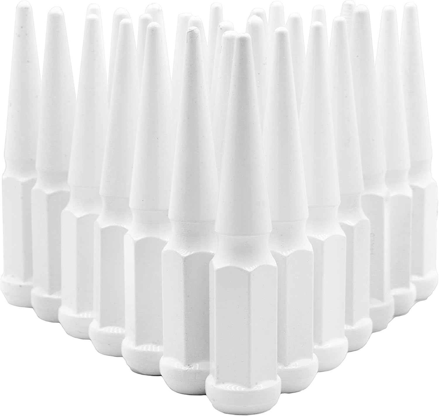 Venum wheel accessories 32 Pc Powder Coated Gloss White Spike Lug Nuts | 14x2.0 | 4.5 inch Tall | 1 Piece Construction Compatible with Ford 1999-2002 F250 F350 8x170 Aftermarket Wheels
