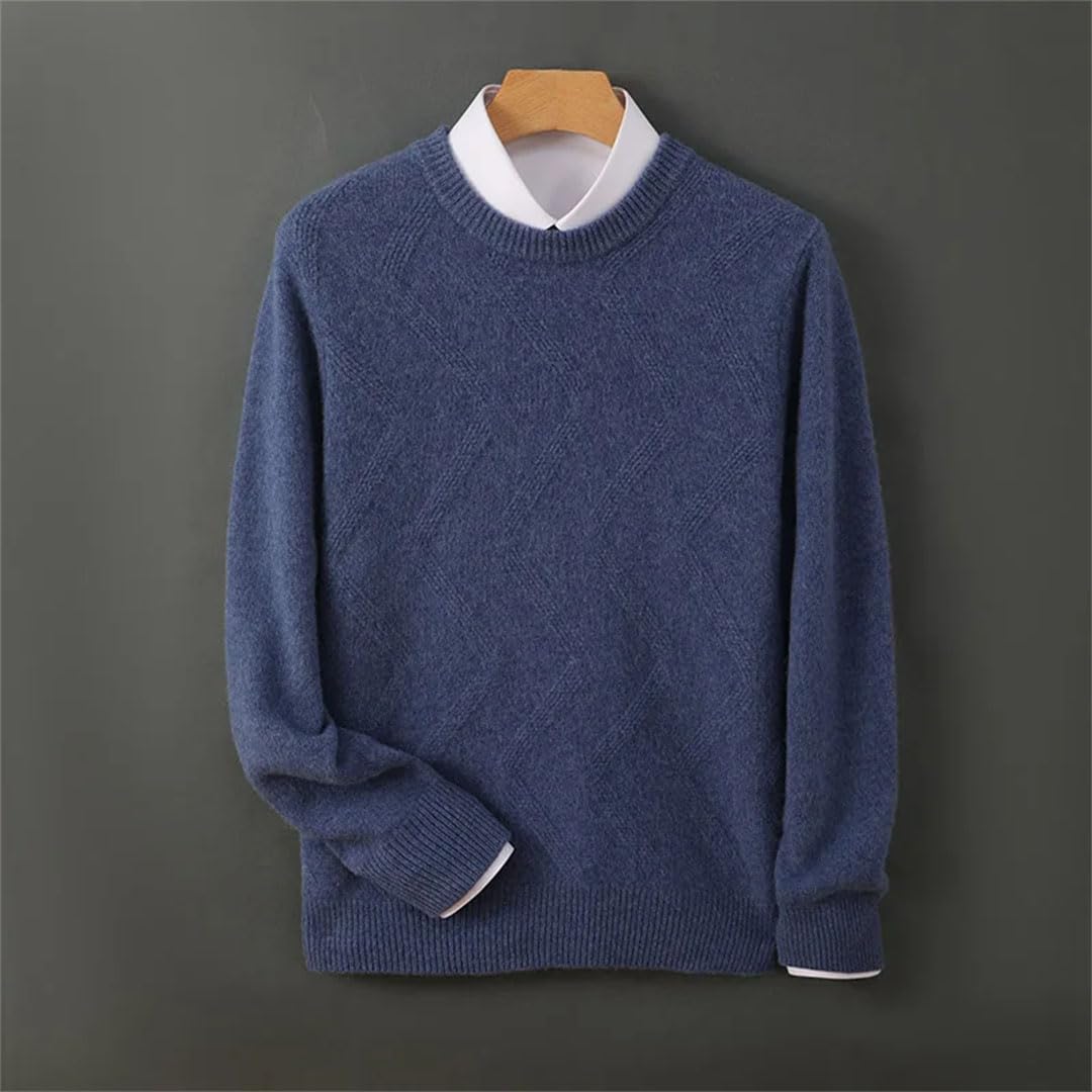 Męski sweter biznesowy w 100% z solidnej wełny, okrągły dekolt, luźny, gruby sweter biznesowy, zimowa dzianinowa koszula.
