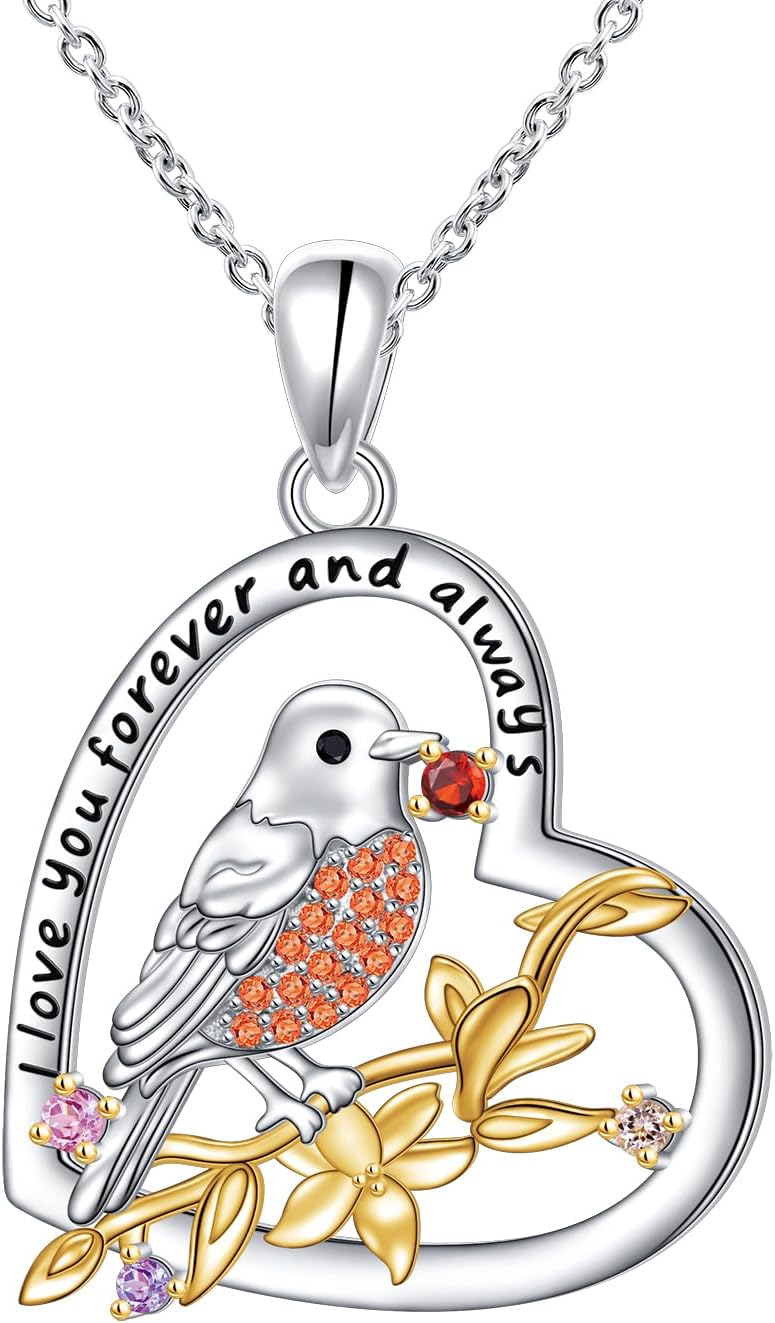 DAOCHONGS925 Sterling Silver Heart Love Jewelry Mushroom Frog Robin Crane Pendant Necklace for Women
