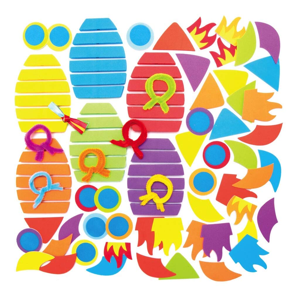 Baker Ross AX194 Stacking and Matching Rocket Kits - Pack of 6, Make Your Own Ornaments for Children's Craft Activities or Art Parties and Small Gifts - 3