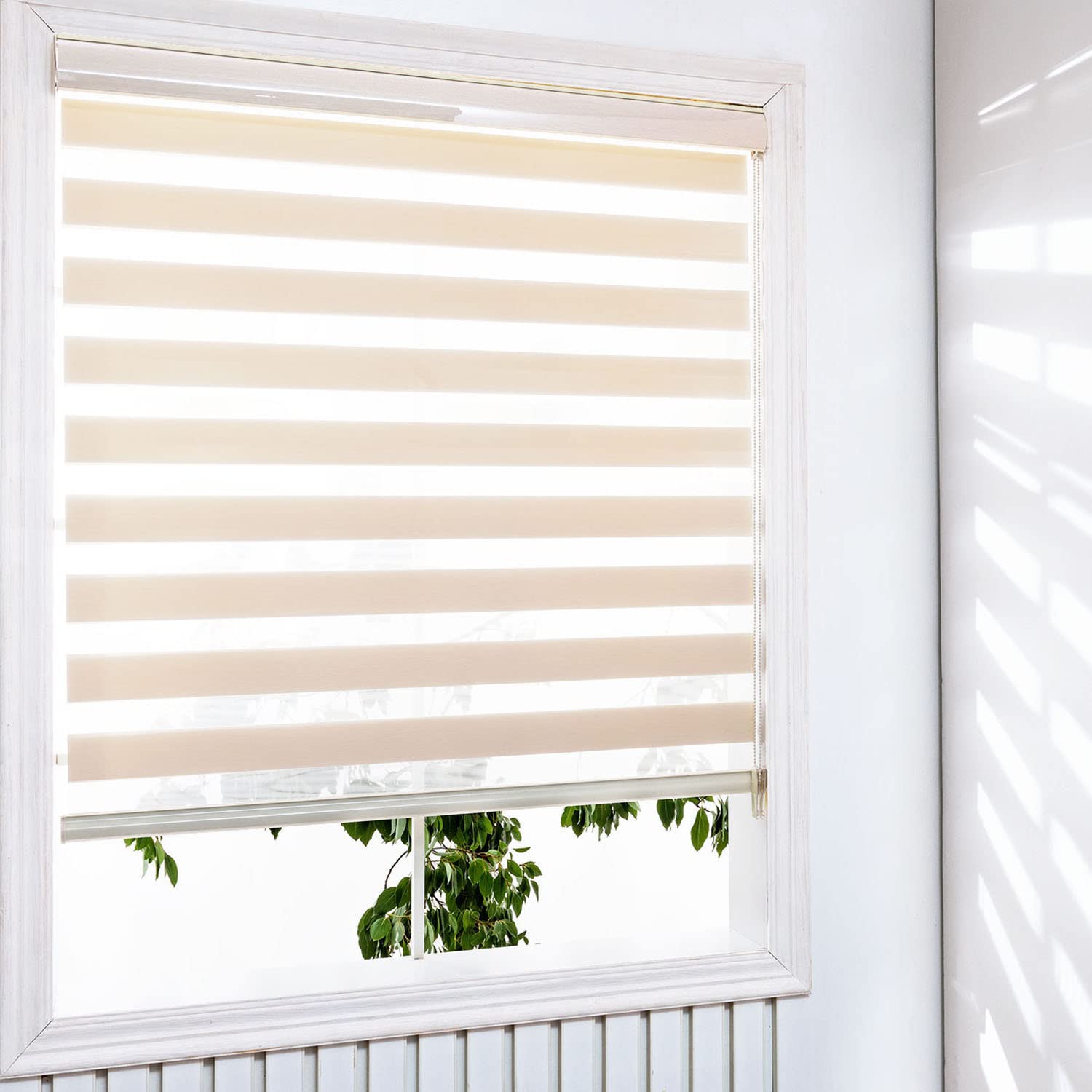 Sylshine Home Zebra Blinds for Windows 35 x 72 inches, Beige Dual Layer Sheer Roller Shades