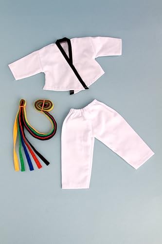 Miniatura 5 de - Yin y Yang - Traje de karate/Tae Kwon Do incluye blusa, pantalones y 5 cinturones - Amarillo, verde, rojo, azul y negro - Ropa para muñecas de 18