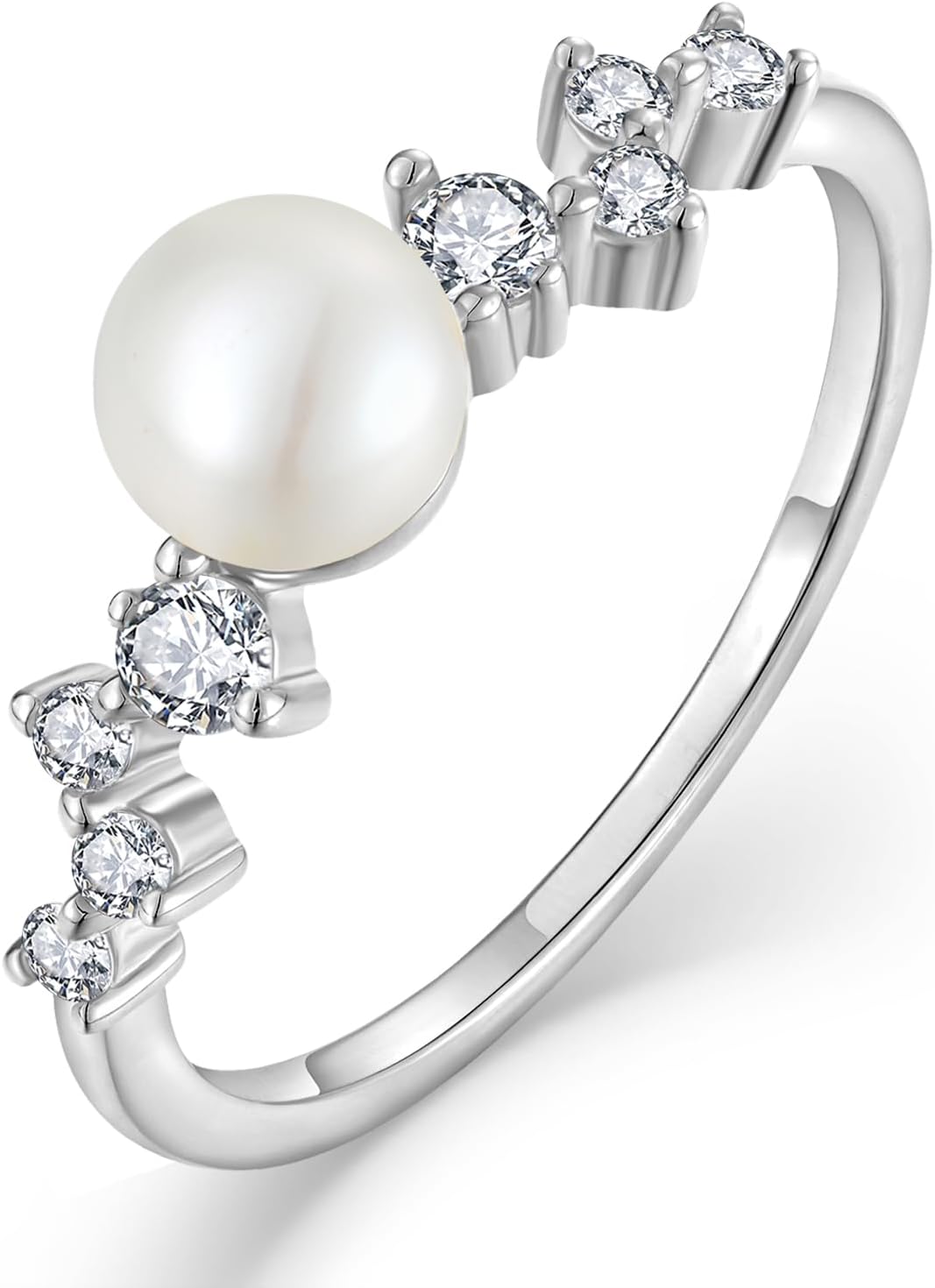 STARCHENIE Freshwater Cultured Pearl Ring 925 Sterling Silver 6mm White Pearl Rings for Women Anniversary Jewelry Size 5-10