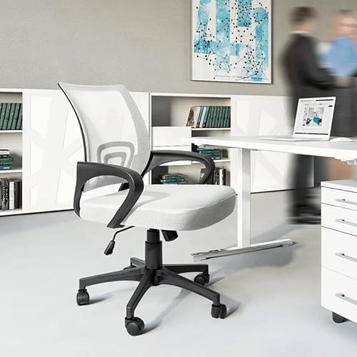 Miniatura 1 de Juego de 2 sillas ergonómicas de escritorio de oficina, respaldo medio, asiento grueso para computadora, con soporte lumbar y respaldo de malla,