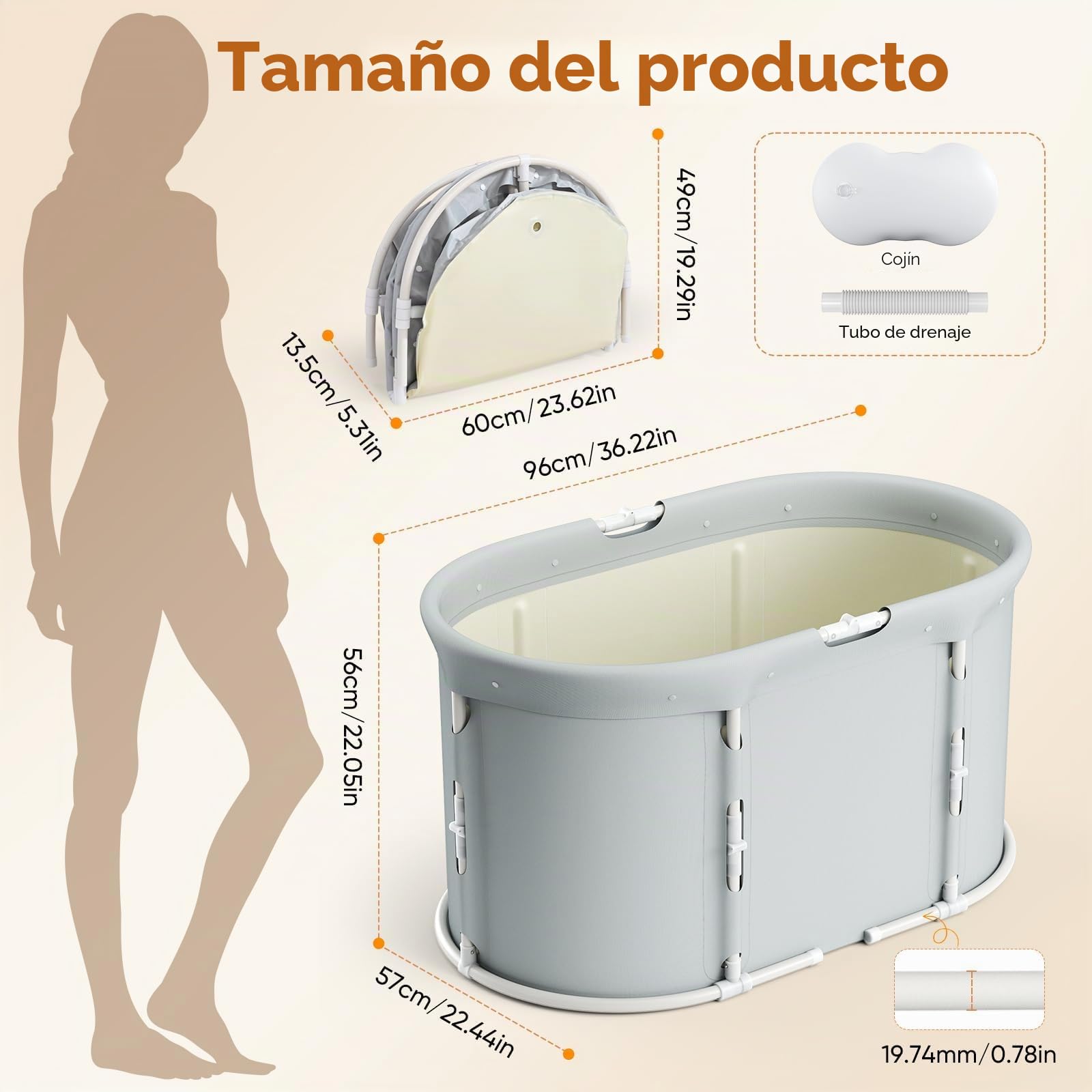 Bañera portátil plegable para ducha, bañera plegable para adultos y niños, bañera independiente para baño caliente y baño de hielo ((bañera plegable ovalada))