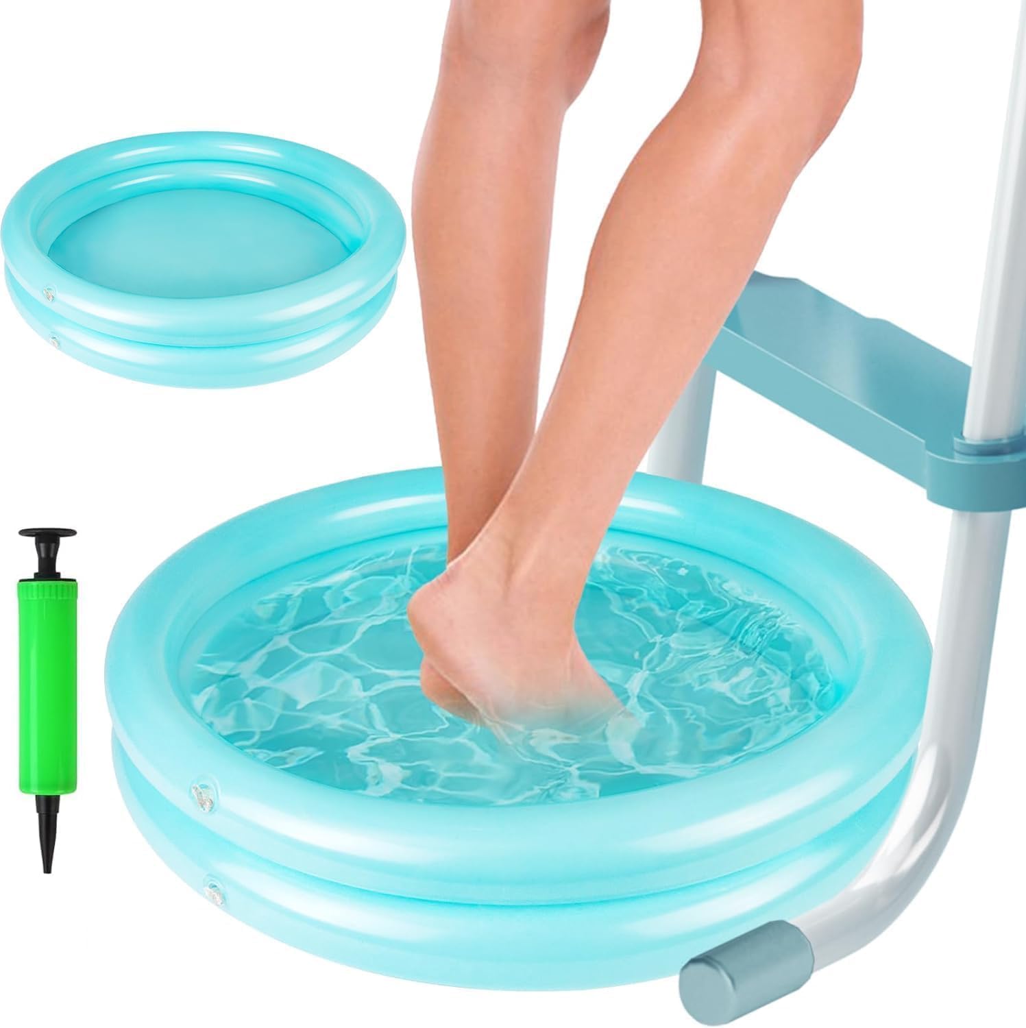 Bain de pieds gonflable pour piscine – Bassin de pieds spa, PVC, bassin gonflable pour les pieds, bassin de nettoyage des pieds, semelles propres, gravier, tapis de tonte d'herbe, blanc