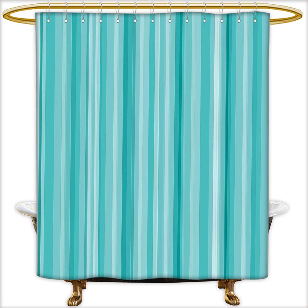 Qinyan-Home Bathroom Accessories Abstract Ocean Inspired Palette Lines Geometrical Image for White Seafoam Light Blue and Turquoise. Waterproof and Anti-Mold Polyester Bathtub Curtain.W72 x H90 Inch
