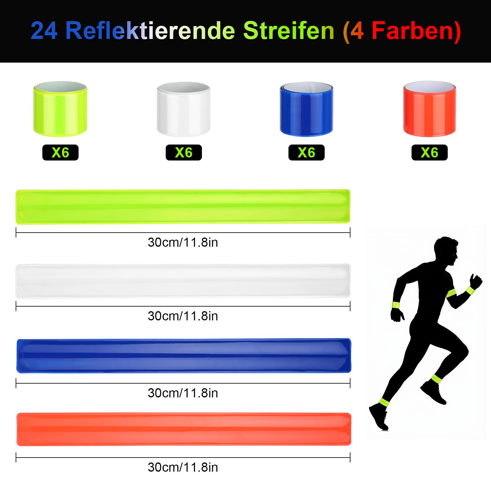 BOOHO Bohoray 24 Bracciali Riflettenti, Bracciali Sportivi Riflettenti Ad Alta visibilità, Braccialetti Slap Bracciale, Fasce Riflessione di Sicurezza, 4 Colori per Ciclismo, Jogging E Escursionismo