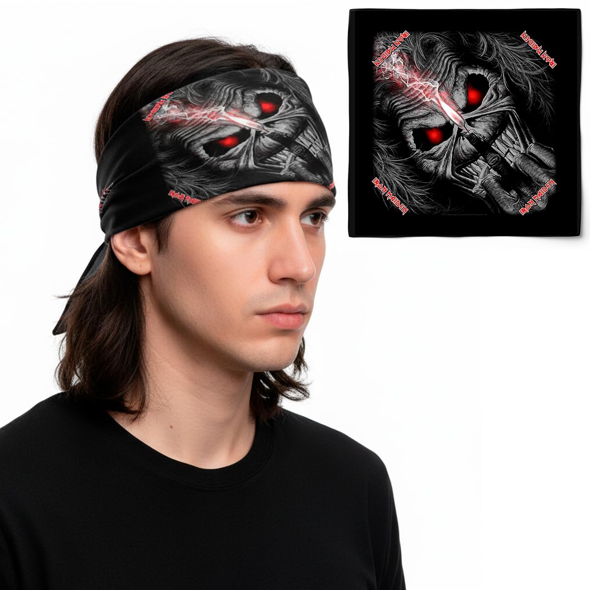 Iron Maiden Eddie Candle Finger Logo Official New Black Bandana (22in x 22in)