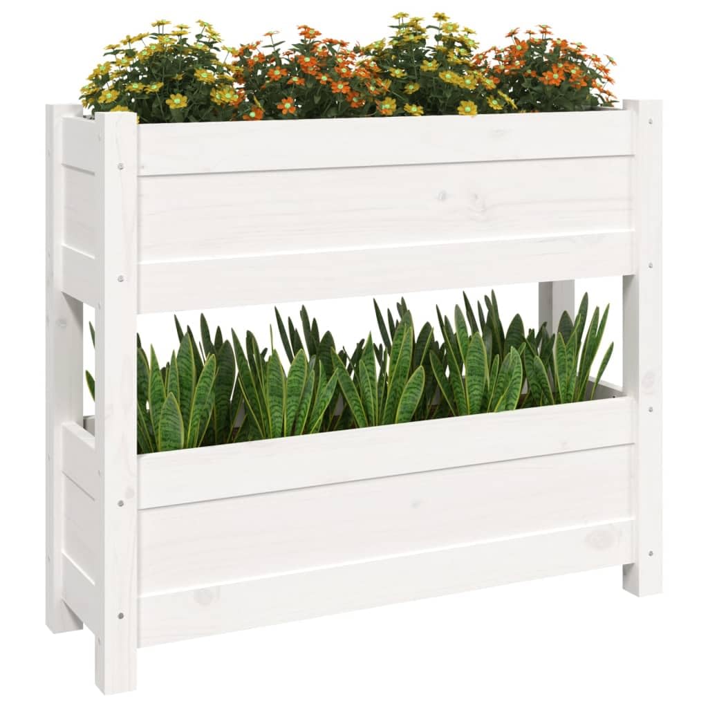Donica Biala Lite Drewno Sosnowe 77x25x66 cm Podwyzszona Skrzynka na Kwiaty z Duzym Miejscem do Sadzenia Warzyw Ziel i Roslin do Dekoracji Salonu Balkonu i Tarasu
