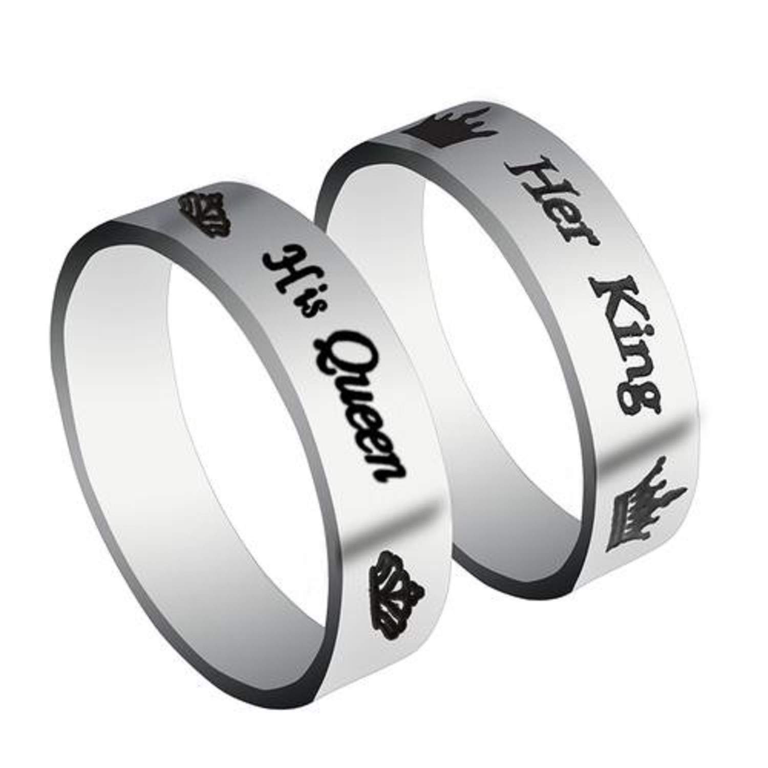 I JewelsHer King His Queen Platinum Plated & Black Titanium Stainless Steel Couple Finger Rings For Love (FL182-3-5)