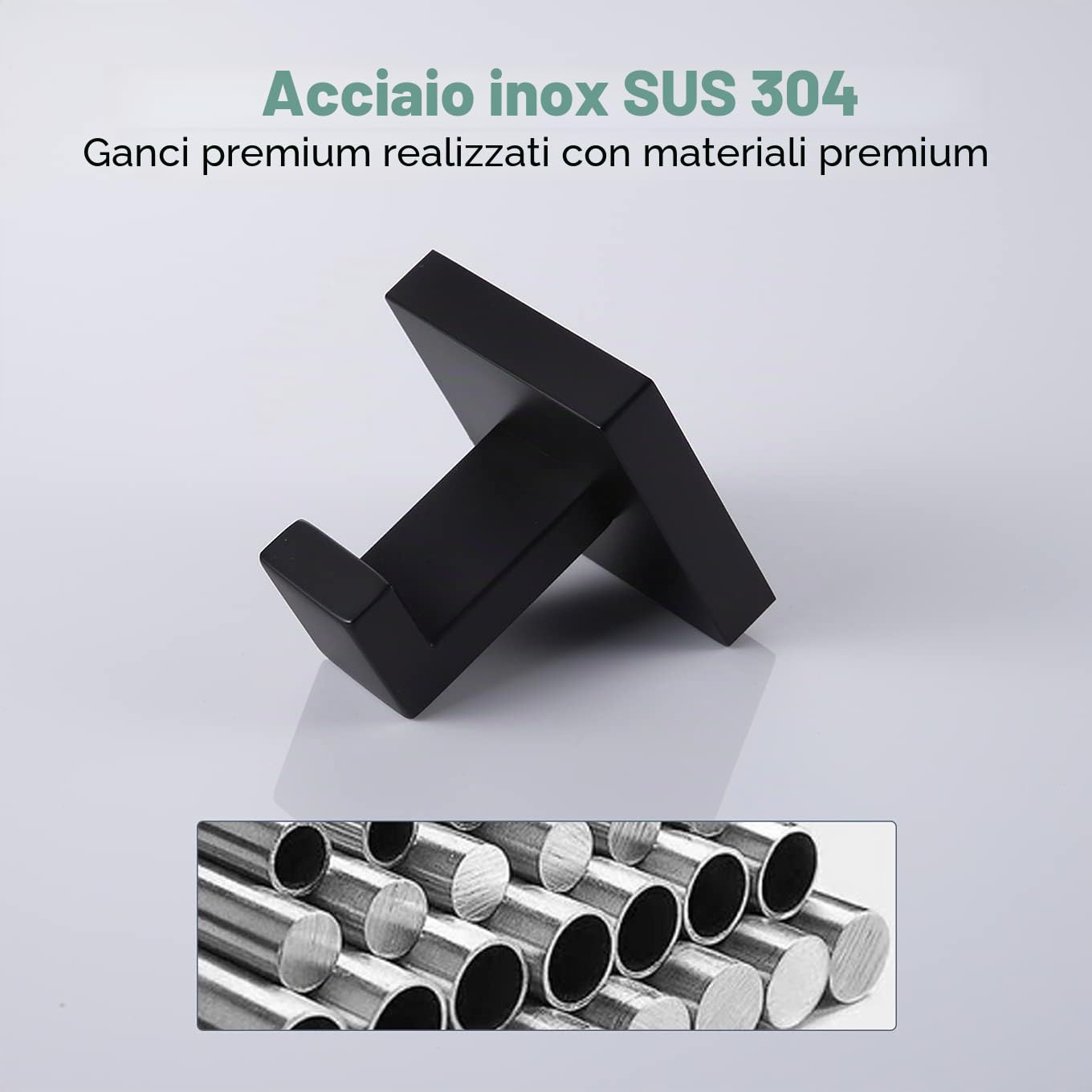 KOKOSIRI Gancio per asciugamano da bagno, da parete, quadrato, per accappatoio, bagno, cucina, garage, resistente, in acciaio inox SUS 304, confezione da 3 pezzi, nero opaco, B1010BK-P3