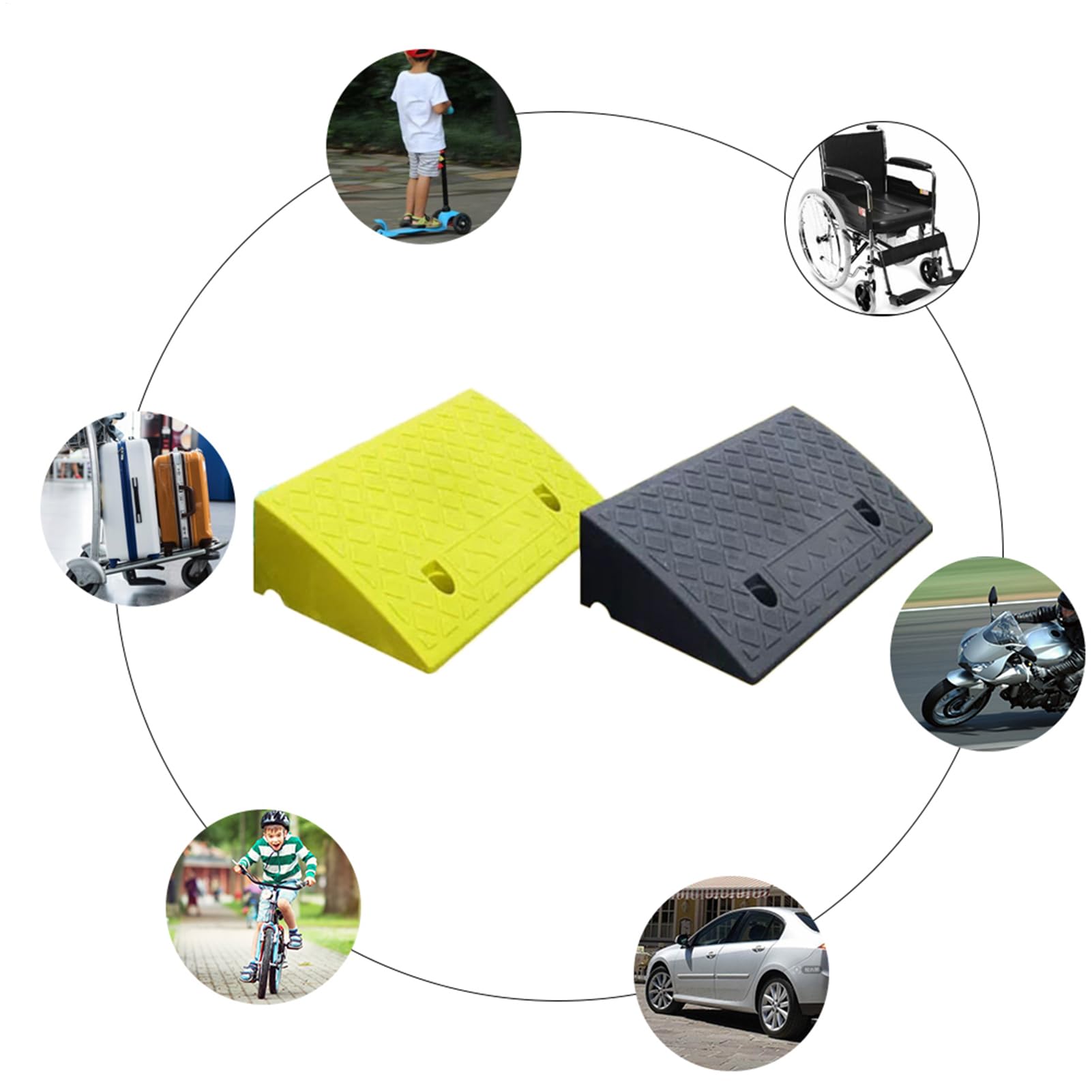 Rampa para bordillos, portátil, para silla de ruedas para coche, moto, silla de ruedas, andador, negro/amarillo, 50 × 22 × 5 cm/50 × 27 × 9 cm (rampa de acceso para la cuna, rampa de umbral de puerta