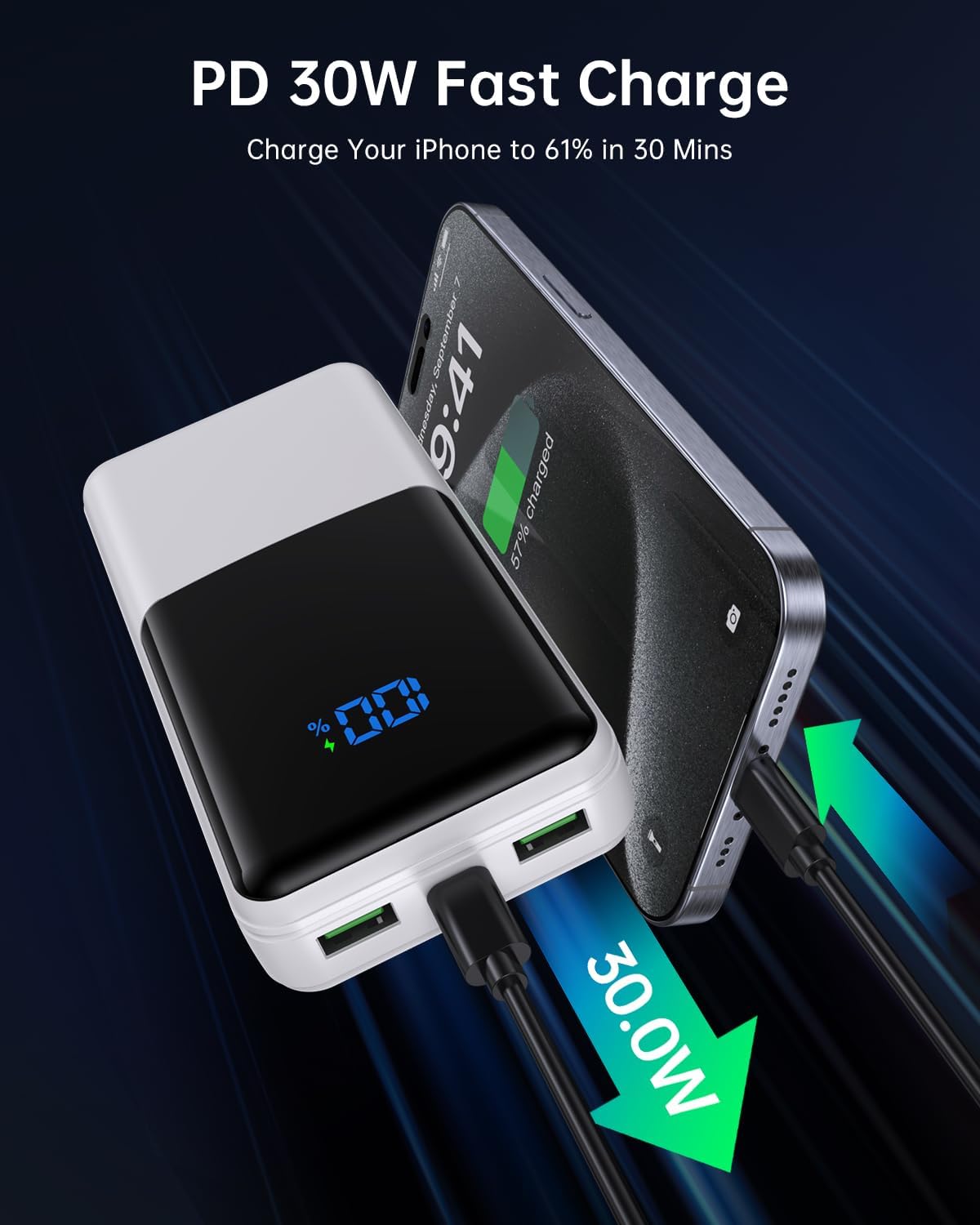 Batería externa de 27000 mAh, Power Bank PD30 W Carga rápida Cargador