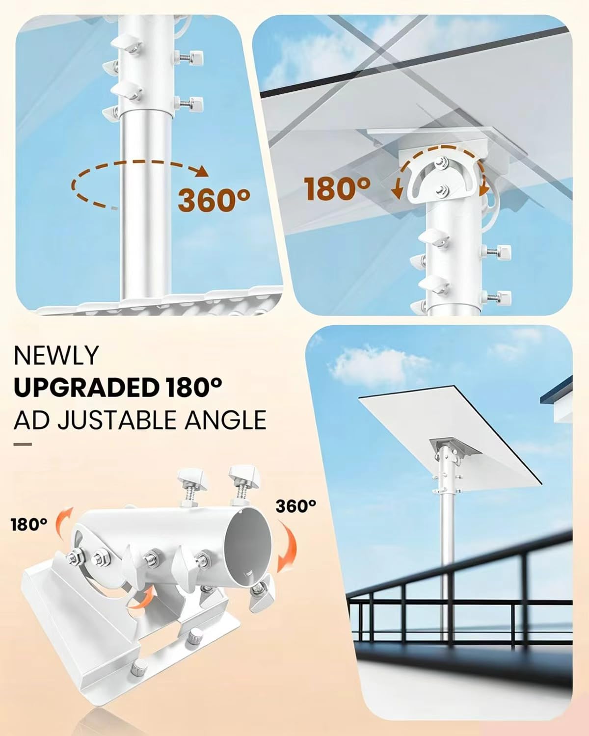 Adaptateur de tube Starlink Gen 3 à 360° - Blanc - Support de mât V3 - Plaque de montage pour toit - Compatible avec antenne standard Starlink - Convient pour mâts de 28 à 54 mm