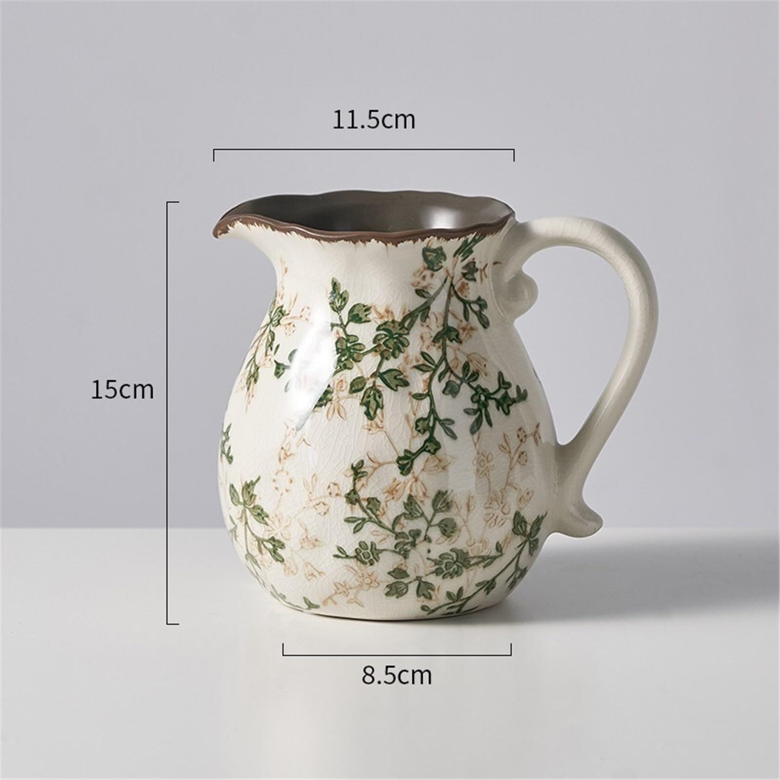 Jarrón Decorativo Esmalte craquelado cerámico con Estampado Floral Verde, jarrón de Jarra Decorativa Centro Mesa Mango para Decorar el hogar(Pequeño)