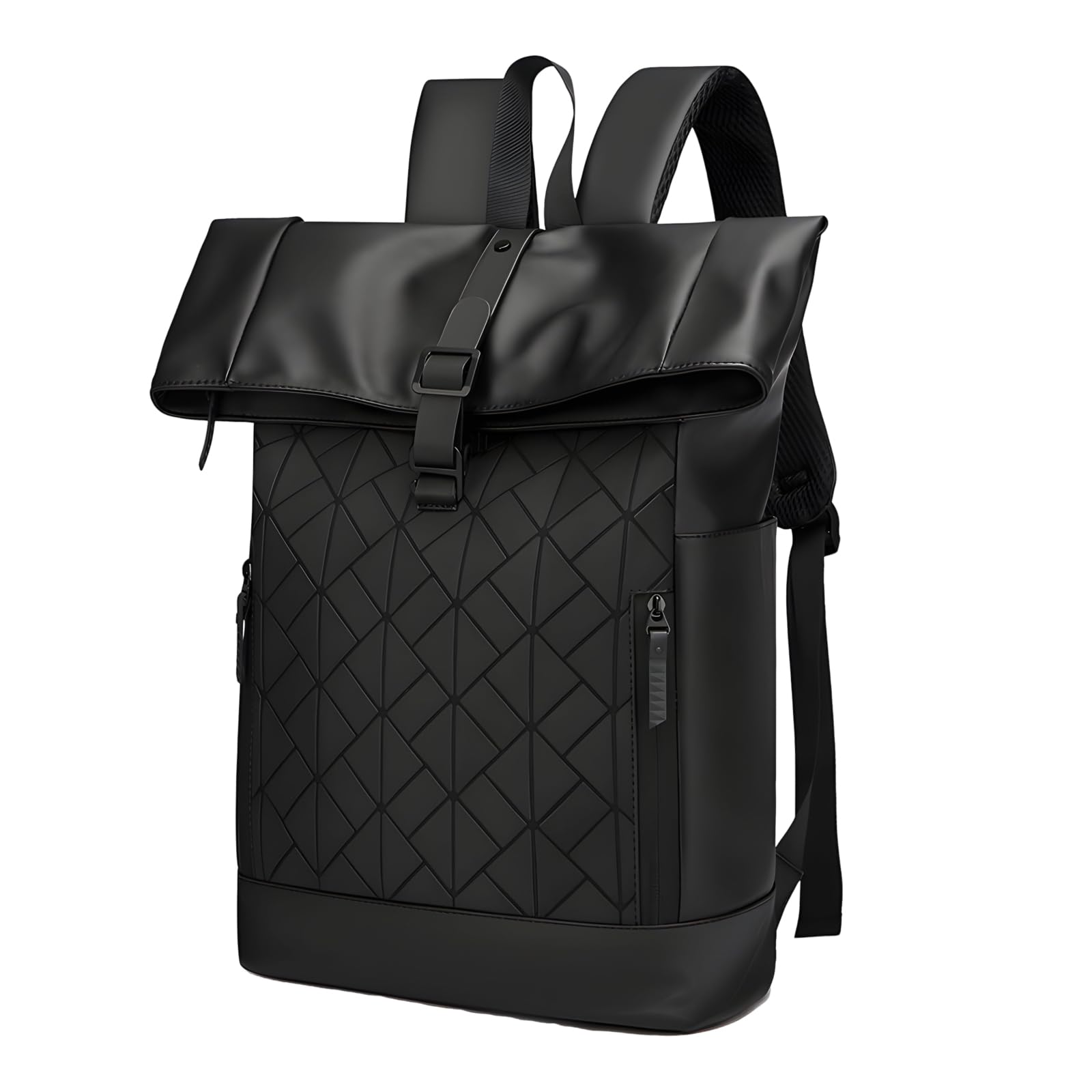 HEUIOP Waterproof Backpack Roll Top Backpack with Multiple Compartments Leather Backpacks Mens for 15.6 Inch Laptops for Work School Business Travel Commuting