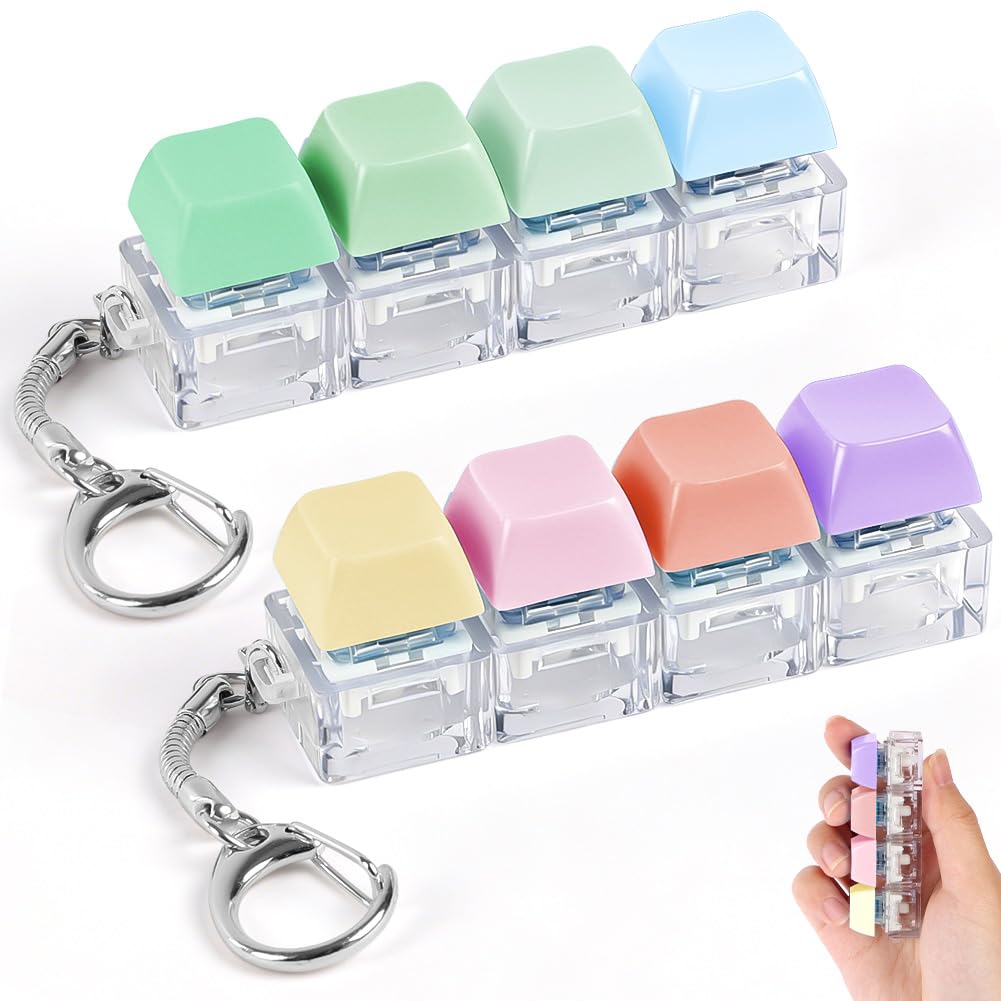 AUAUY Keyboard Fidget Keyring, 2 PCS Portable 4-Button Clicky Keyboard Fidget with Keychain, Funny Fidget Keyboard Clicker for Stress Relief, Cool Decompression Keychain for Adults(Mixed Colors)